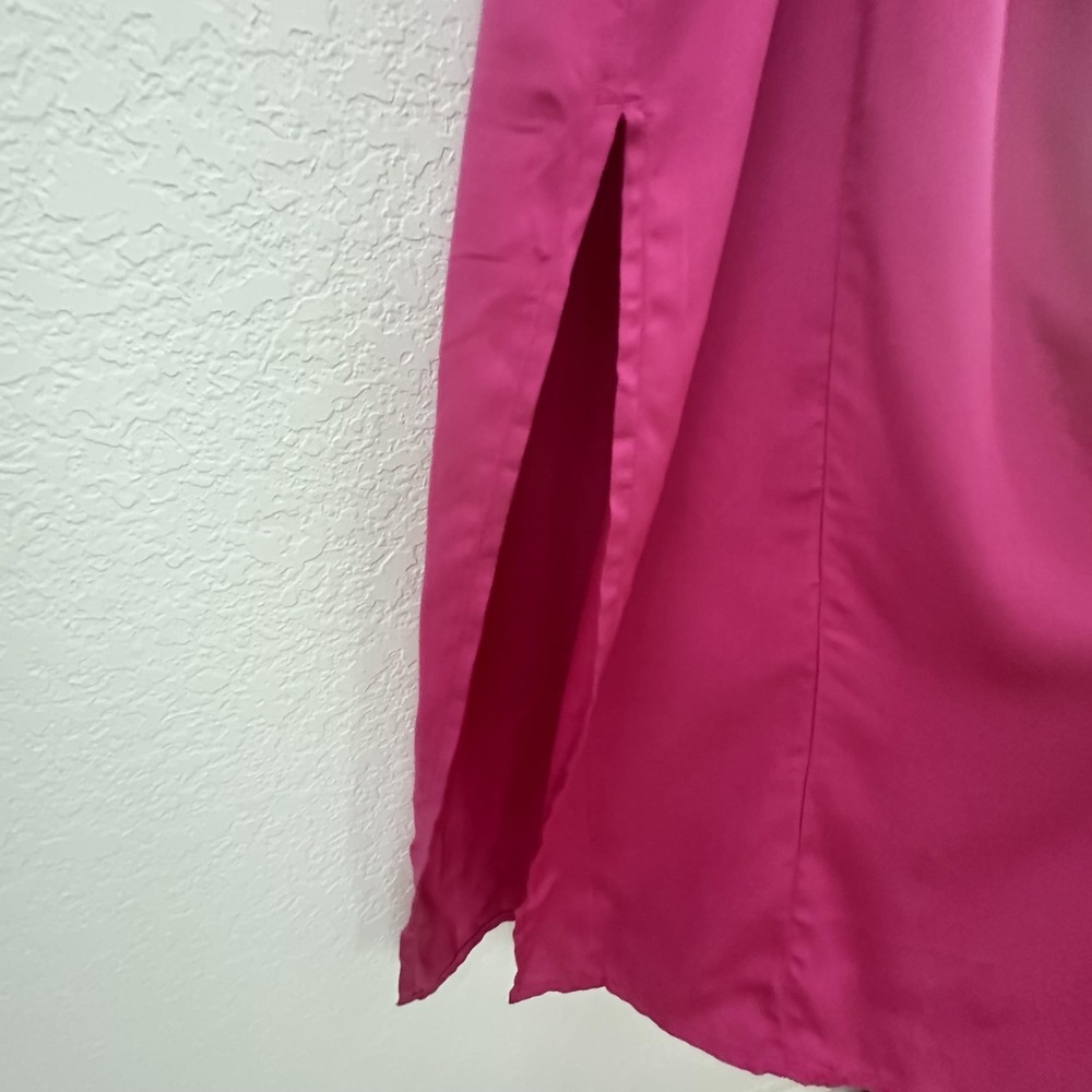 Old Navy Slip Maxi Dress S Raspberry Tart Pink Satin Smocked Side Slit Fairy NWT - Picture 6 of 16